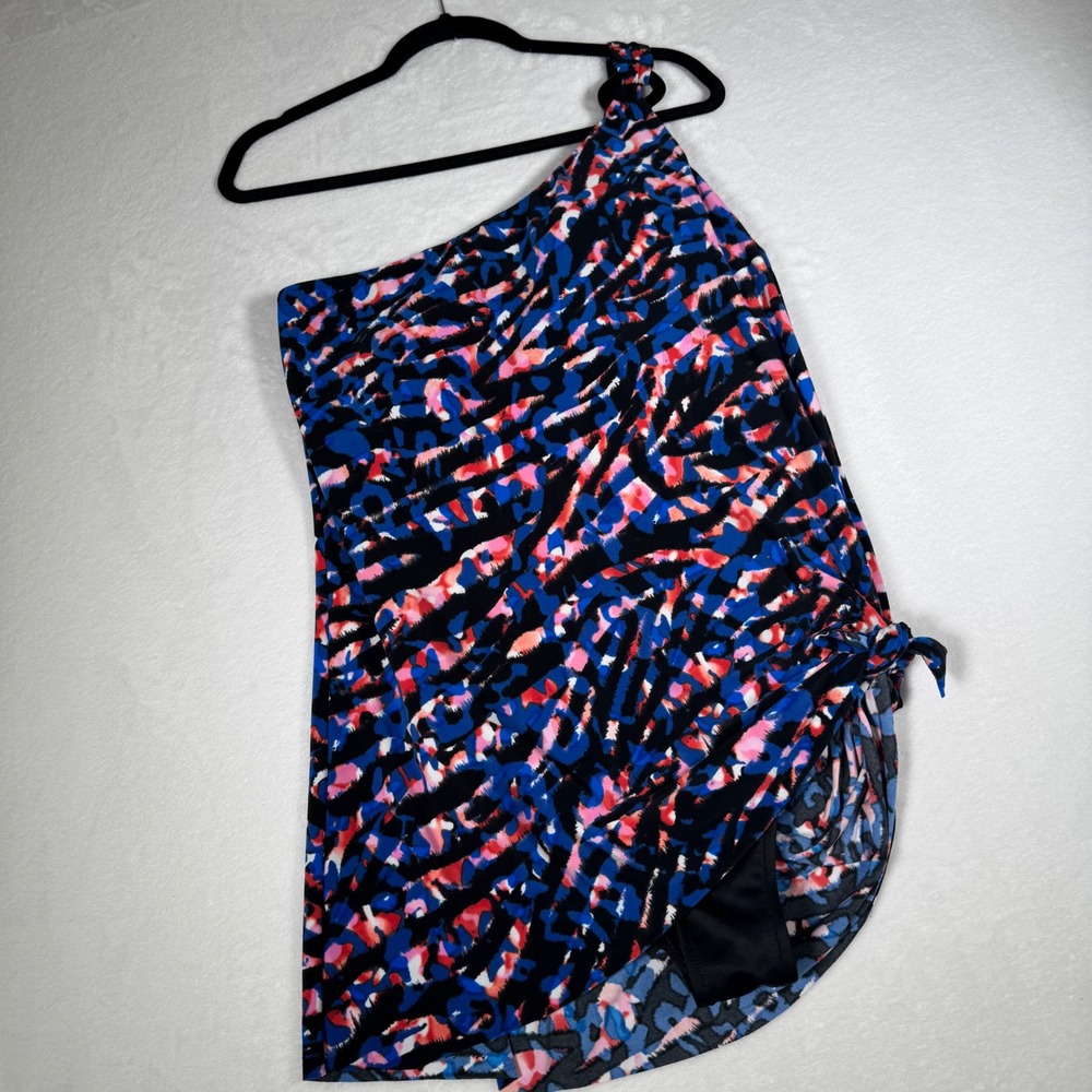 Magicsuit‎ Womens One Shoulder Swim Dress Blue Pink Burano Amal Abstract Size 14